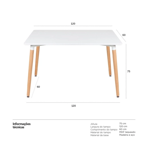 Mesa Retangular Eames 60 x 120 - Branco Produto Mesa Retangular Eames 60 x 120 - Branco