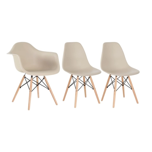 Produto Kit 1 cadeiras Charles Eames DAW com braços + 2 cadeiras Eiffel DSW - Nude