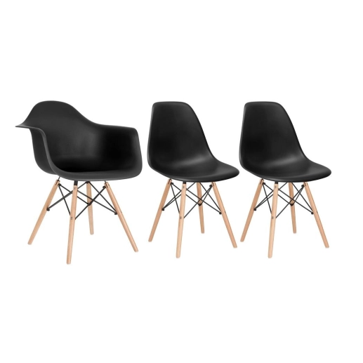 Produto Kit 1 cadeiras Charles Eames DAW com braços + 2 cadeiras Eiffel DSW - Preto