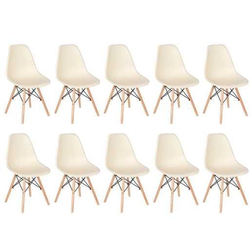 Kit 10 Cadeiras de jantar Charles Eames Eiffel DSW em Polipropileno - Creme Produto Kit 10 Cadeiras de jantar Charles Eames Eiffel DSW em Polipropileno - Creme
