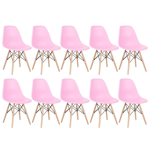 Produto Kit 10 Cadeiras de jantar Charles Eames Eiffel DSW em Polipropileno - Rosa claro