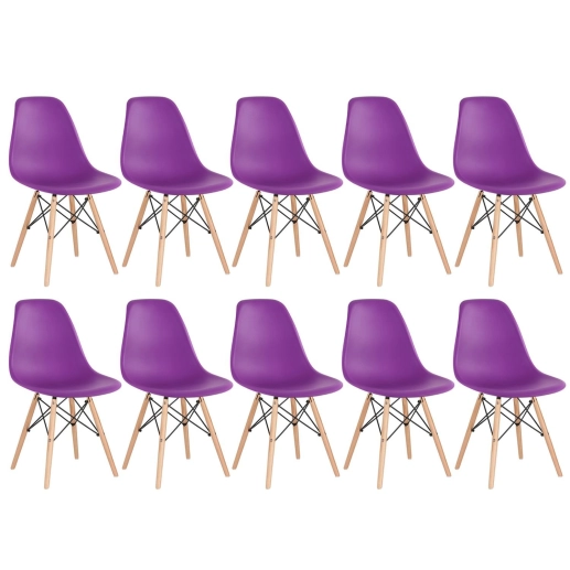 Produto Kit 10 Cadeiras de jantar Charles Eames Eiffel DSW em Polipropileno - Roxo
