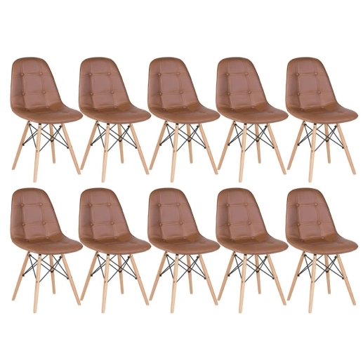 Produto Kit 10 Cadeiras de jantar Charles Eames Eiffel Botonê Estofada - Marrom