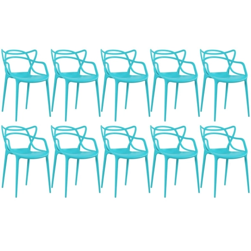 Produto Kit 10 Cadeiras de jantar Master Allegra Design Moderno em Polipropileno - Azul Tiffany