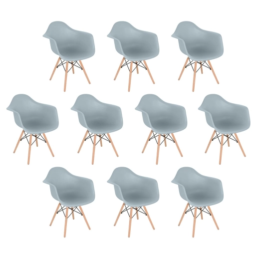 Produto Kit 10 Cadeiras de jantar Charles Eames Eiffel DAW em Polipropileno - Cinza claro