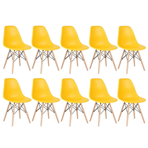 Produto Kit 10 Cadeiras de jantar Charles Eames Eiffel DSW em Polipropileno - Amarelo