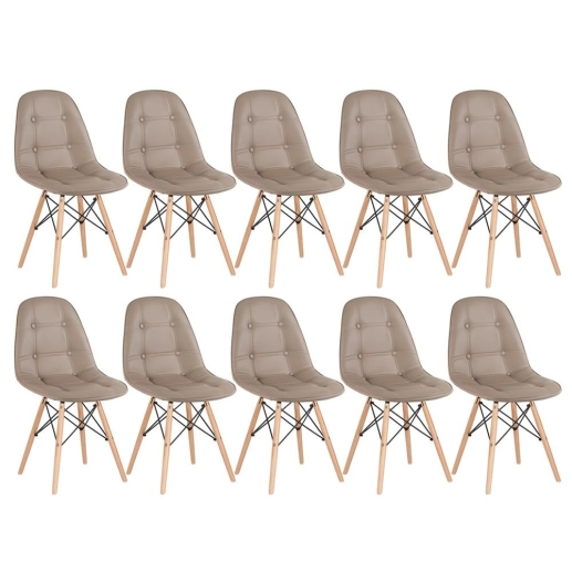 Produto Kit 10 Cadeiras de jantar Charles Eames Eiffel Botonê Estofada - Nude