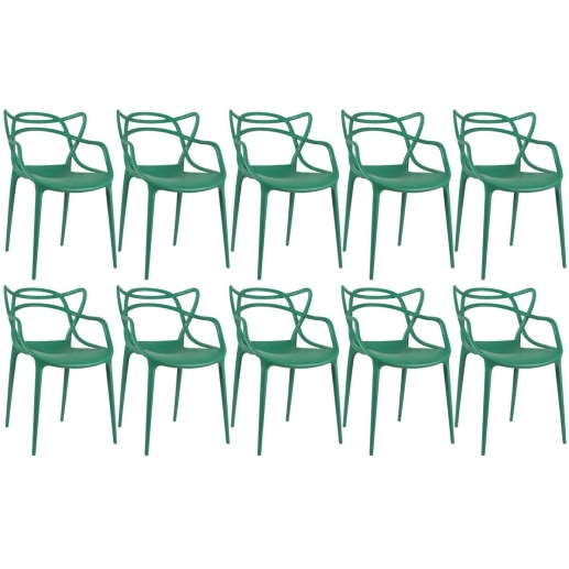 Produto Kit 10 Cadeiras de jantar Master Allegra Design Moderno em Polipropileno - Verde escuro