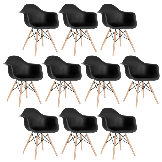 Produto Kit 10 Cadeiras de jantar Charles Eames Eiffel DAW em Polipropileno - Preto