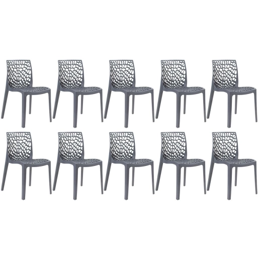 Kit 10 Cadeiras de jantar Gruvyer com design contemporâneo e anatômico - Cinza escuro Produto Kit 10 Cadeiras de jantar Gruvyer com design contemporâneo e anatômico - Cinza escuro