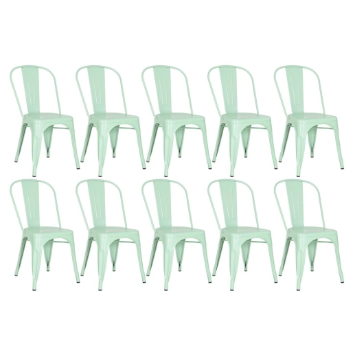 Kit 10 Cadeiras de jantar Iron Tolix com design industrial – Verde Claro Produto Kit 10 Cadeiras de jantar Iron Tolix com design industrial – Verde Claro