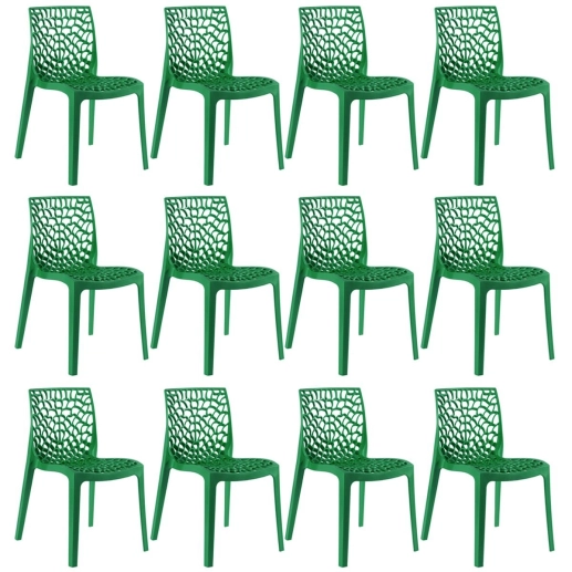 Kit 12 Cadeiras de jantar Gruvyer com design contemporâneo e anatômico - Verde Produto Kit 12 Cadeiras de jantar Gruvyer com design contemporâneo e anatômico - Verde
