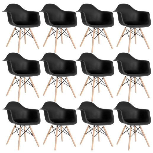 Produto Kit 12 Cadeiras de jantar Charles Eames Eiffel DAW em Polipropileno - Preto