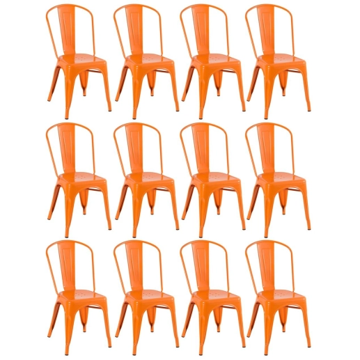 Kit 12 Cadeiras de jantar Iron Tolix com design industrial – Laranja Produto Kit 12 Cadeiras de jantar Iron Tolix com design industrial – Laranja