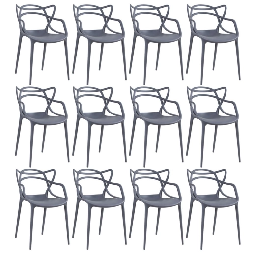 Produto Kit 12 Cadeiras de jantar Master Allegra Design Moderno em Polipropileno - Cinza escuro