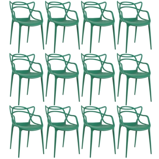 Kit 12 Cadeiras de jantar Master Allegra Design Moderno em Polipropileno - Verde escuro Produto Kit 12 Cadeiras de jantar Master Allegra Design Moderno em Polipropileno - Verde escuro