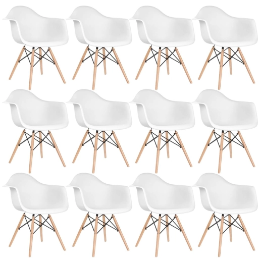 Kit 12 Cadeiras de jantar Charles Eames Eiffel DAW em Polipropileno - Branco Produto Kit 12 Cadeiras de jantar Charles Eames Eiffel DAW em Polipropileno - Branco
