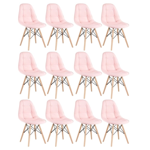 Produto Kit 12 Cadeiras de jantar Charles Eames Eiffel Botonê Estofada - Rosa