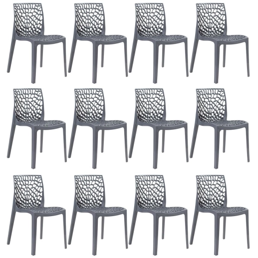 Kit 12 Cadeiras de jantar Gruvyer com design contemporâneo e anatômico - Cinza escuro Produto Kit 12 Cadeiras de jantar Gruvyer com design contemporâneo e anatômico - Cinza escuro