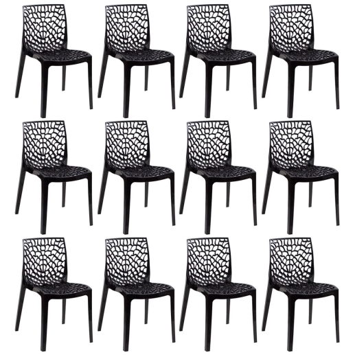 Kit 12 Cadeiras de jantar Gruvyer com design contemporâneo e anatômico - Preto Produto Kit 12 Cadeiras de jantar Gruvyer com design contemporâneo e anatômico - Preto