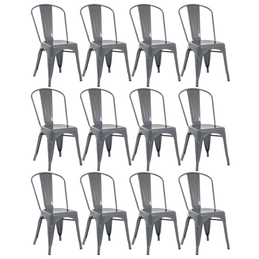 Kit 12 Cadeiras de jantar Iron Tolix com design industrial - Cinza Escuro Produto Kit 12 Cadeiras de jantar Iron Tolix com design industrial - Cinza Escuro
