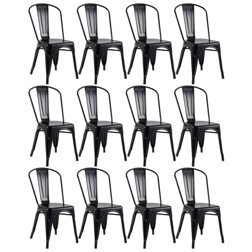 Kit 12 Cadeiras de jantar Iron Tolix com design industrial - Preto Semibrilho Produto Kit 12 Cadeiras de jantar Iron Tolix com design industrial - Preto Semibrilho