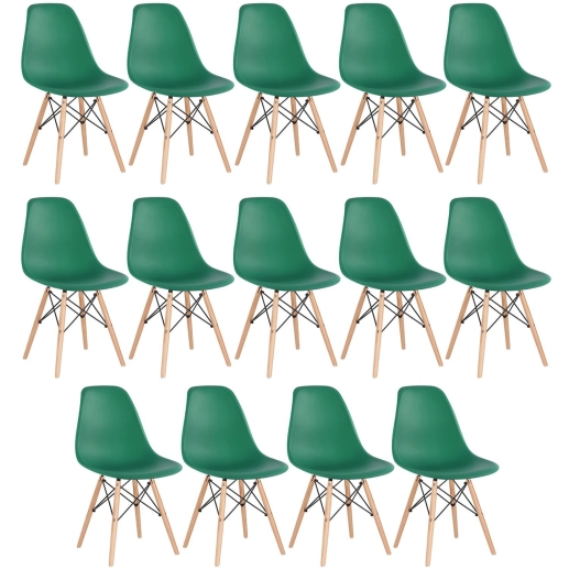 Produto Kit 14 Cadeiras de jantar Charles Eames Eiffel DSW em Polipropileno - Verde escuro
