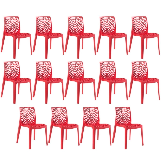 Kit 14 Cadeiras de jantar Gruvyer com design contemporâneo e anatômico - Vermelho Produto Kit 14 Cadeiras de jantar Gruvyer com design contemporâneo e anatômico - Vermelho