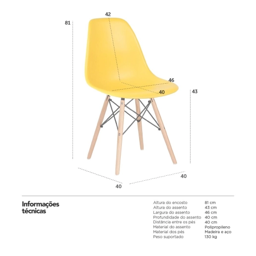 Produto Kit 14 Cadeiras de jantar Charles Eames Eiffel DSW em Polipropileno - Amarelo