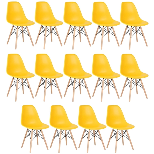 Produto Kit 14 Cadeiras de jantar Charles Eames Eiffel DSW em Polipropileno - Amarelo