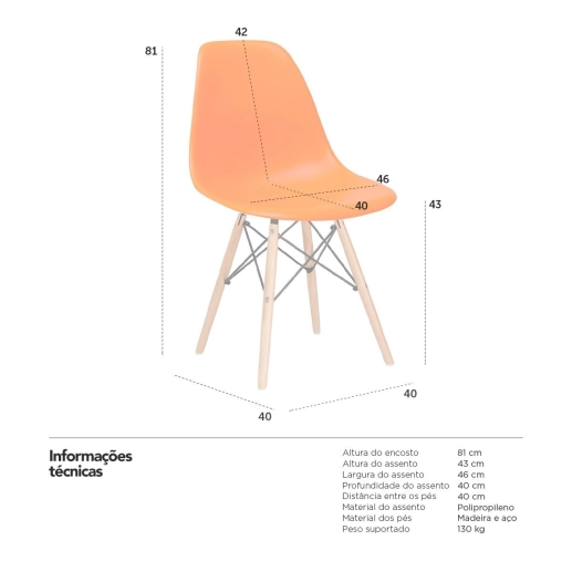 Kit 14 Cadeiras de jantar Charles Eames Eiffel DSW em Polipropileno - Laranja Produto Kit 14 Cadeiras de jantar Charles Eames Eiffel DSW em Polipropileno - Laranja