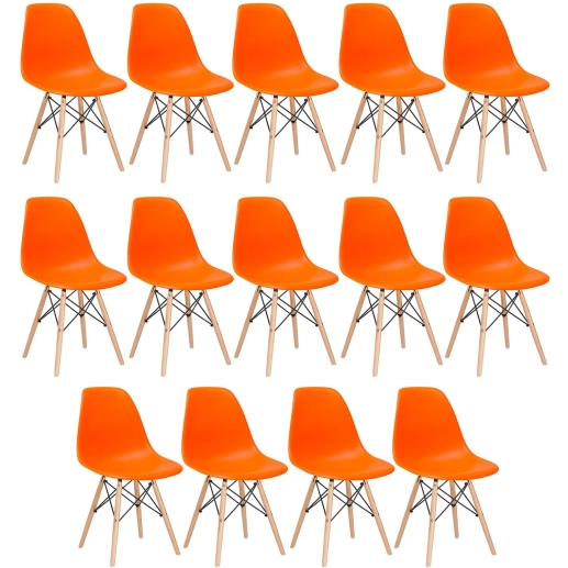 Kit 14 Cadeiras de jantar Charles Eames Eiffel DSW em Polipropileno - Laranja Produto Kit 14 Cadeiras de jantar Charles Eames Eiffel DSW em Polipropileno - Laranja