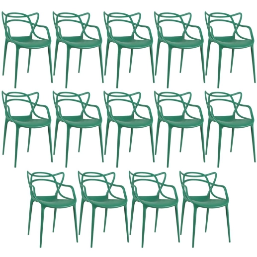 Produto Kit 14 Cadeiras de jantar Master Allegra Design Moderno em Polipropileno - Verde escuro