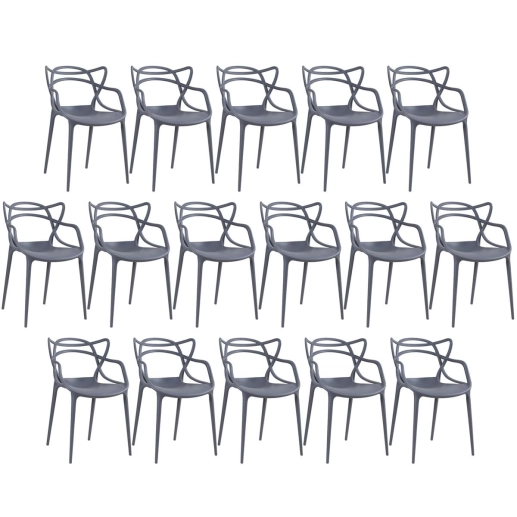 Produto Kit 16 Cadeiras de jantar Master Allegra Design Moderno em Polipropileno - Cinza escuro
