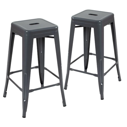 Kit 2 banquetas altas para bancada Iron Tolix 76 cm – Cinza Escuro Produto Kit 2 banquetas altas para bancada Iron Tolix 76 cm – Cinza Escuro