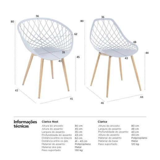 Produto Kit - 2 cadeiras Clarice Nest com braços + 2 cadeiras Cleo - Cinza