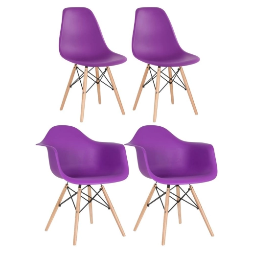 Produto Kit 2 cadeiras Eames DAW com braços + 2 cadeiras Eiffel DSW Roxo