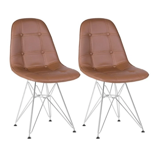 Produto Kit 2 Cadeiras estofada Charles Eames Eiffel Botonê DKR com pés de metal cromado - Marrom