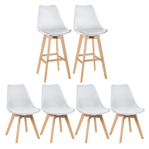 Produto Kit 2 banquetas + 4 cadeiras estofadas Leda - Branco