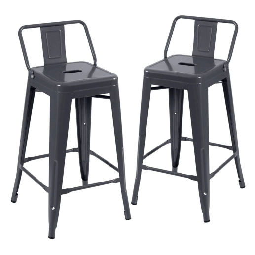 Kit 2 banquetas médias para bancada Iron Tolix com encosto 66 cm – Cinza Escuro Produto Kit 2 banquetas médias para bancada Iron Tolix com encosto 66 cm – Cinza Escuro