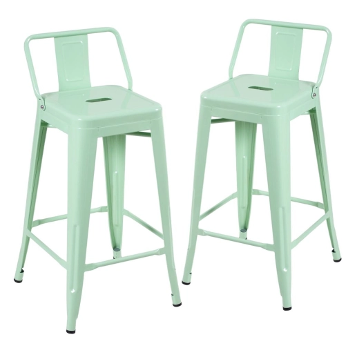 Produto Kit 2 banquetas médias para bancada Iron Tolix com encosto 66 cm – Verde Claro