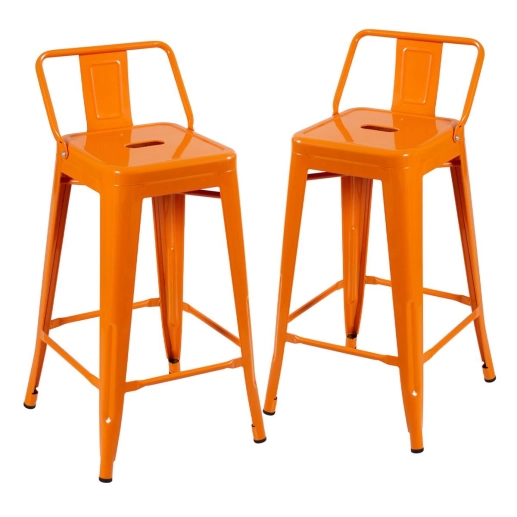 Kit 2 banquetas médias para bancada Iron Tolix com encosto 66 cm - Laranja Produto Kit 2 banquetas médias para bancada Iron Tolix com encosto 66 cm - Laranja