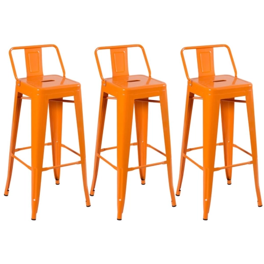 Produto Kit 3 banquetas altas para bancada Iron Tolix com encosto 76 cm – Laranja