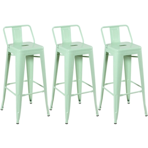 Produto Kit 3 banquetas altas para bancada Iron Tolix com encosto 76 cm – Verde Claro