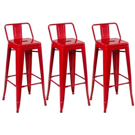 Produto Kit 3 banquetas altas para bancada Iron Tolix com encosto 76 cm – Vermelho