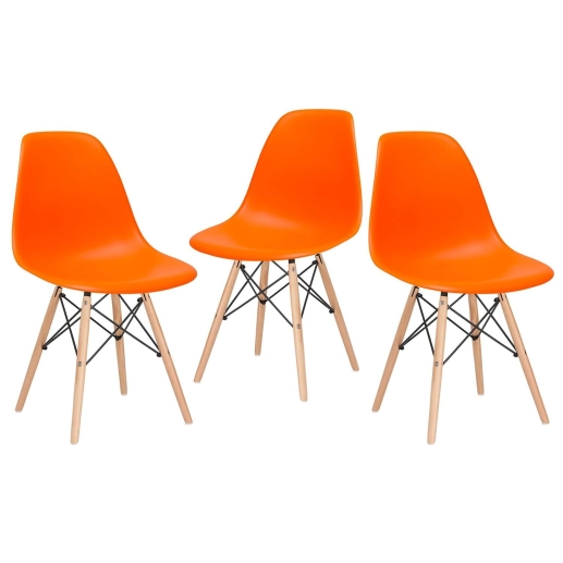 Produto Kit 3 Cadeiras de jantar Charles Eames Eiffel DSW em Polipropileno - Laranja