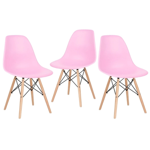 Produto Kit 3 Cadeiras de jantar Charles Eames Eiffel DSW em Polipropileno - Rosa claro