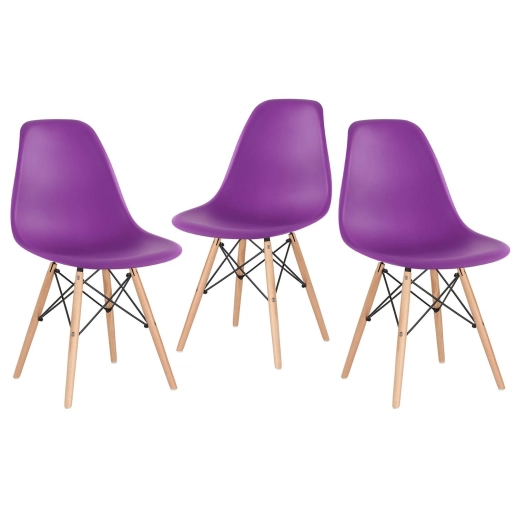 Produto Kit 3 Cadeiras de jantar Charles Eames Eiffel DSW em Polipropileno - Roxo