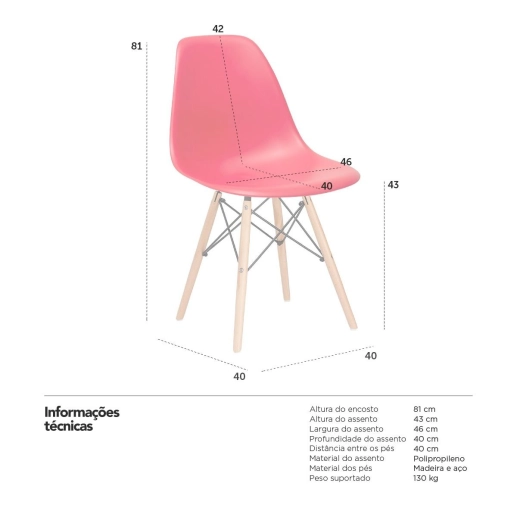 Kit 3 Cadeiras de jantar Charles Eames Eiffel DSW em Polipropileno - Vermelho Produto Kit 3 Cadeiras de jantar Charles Eames Eiffel DSW em Polipropileno - Vermelho
