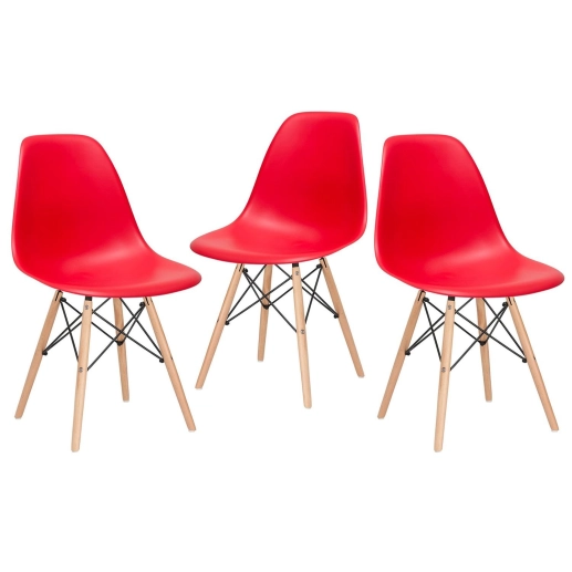Kit 3 Cadeiras de jantar Charles Eames Eiffel DSW em Polipropileno - Vermelho Produto Kit 3 Cadeiras de jantar Charles Eames Eiffel DSW em Polipropileno - Vermelho